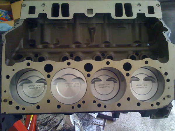 pistons in engine block