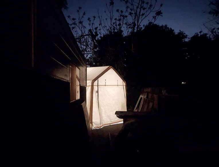 DIY spray booth at night